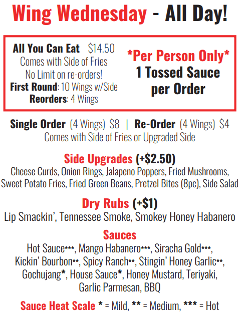 Wing Wednesday | Hubbleton Taproom & Grill | Hubbleton Brewing Company